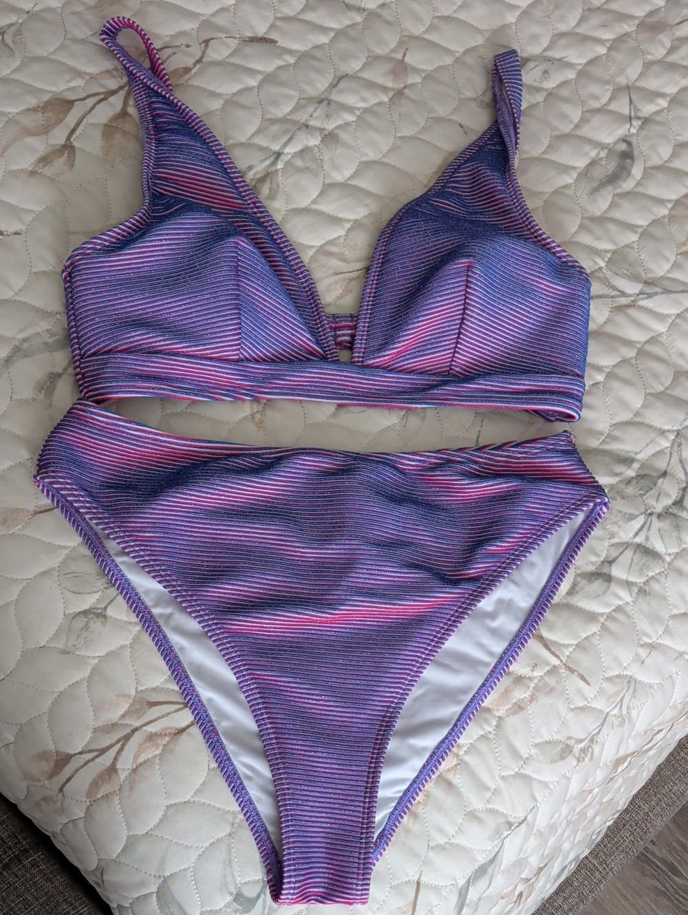 Cupshe Purple & Pink Ribbed Bikini Set